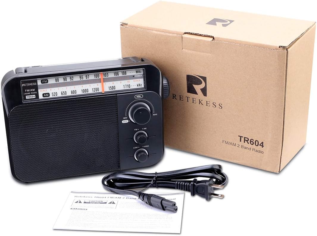 Retekess TR604 AM FM Radio Portable Transistor Analog Radio with 3.5mm Earphone Jack Battery Operated by 3 D Cell Batteries or AC Power(Black): Home Audio & Theater