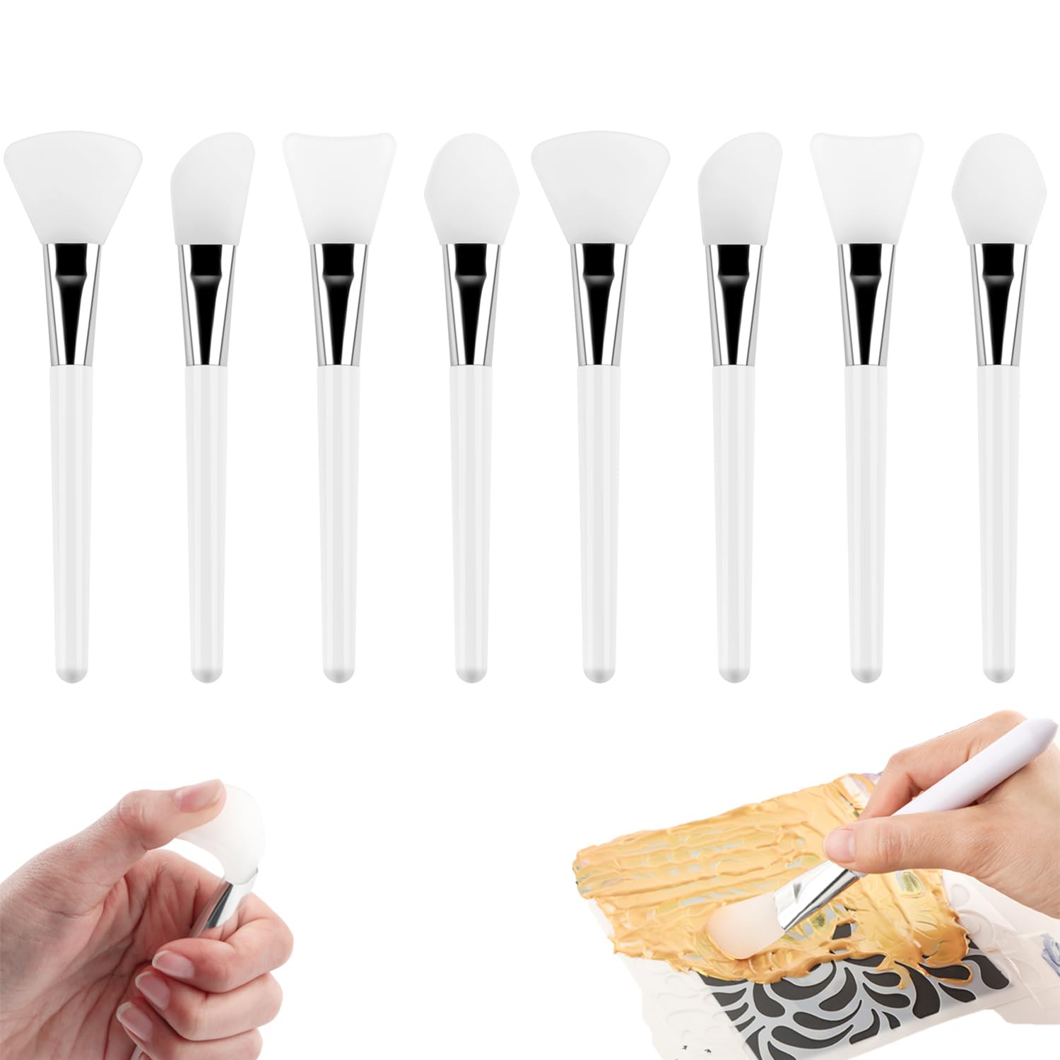 OTCRAFT 8 Pcs Silicone Craft Brush Set; Reusable Resin Epoxy Brushes for DIY Painting Mixing & Spreading to Glitter Tumblers Art Blending Tool (White)
