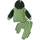 Kodaruber Toddler Baby Boy Dinosaur Outfit Long Sleeve Hoodie Sweatshirt Elastic Waist Pants Set Fall Winter Clothes
