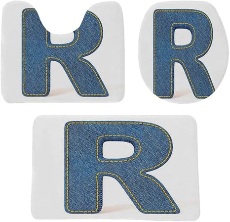 Amazon Co Jp Rの文字 浴室マット トイレマット フタカバー セット レトロなデニムスタイルのアルファベットフォントパターン大文字r文字 ブルージャンデザイン装飾 防音 ラグマット 洗える おしゃれ 50 80cm 青黄色 ホーム キッチン