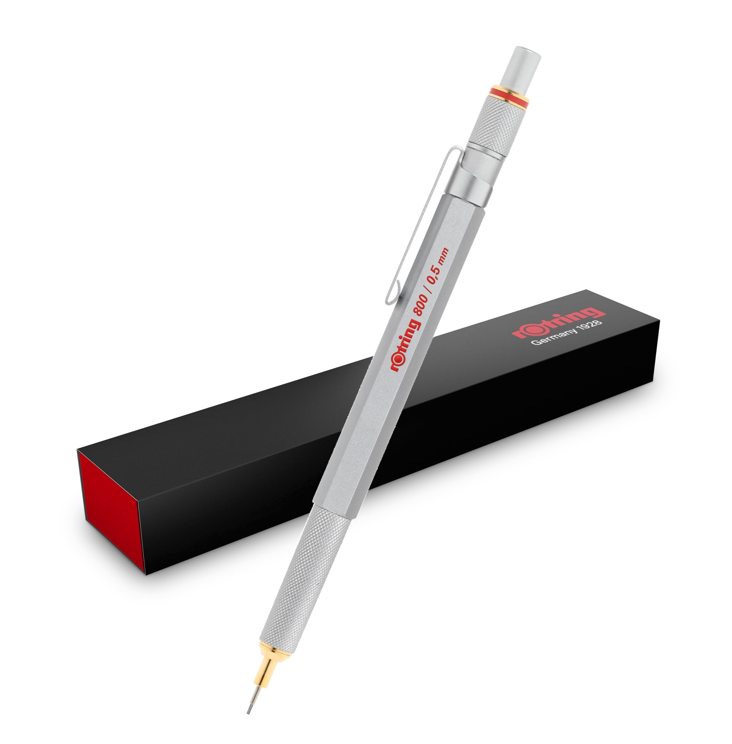 rOtring 800 Premium Mechanical Pencil | 0.5mm | Silver Metal Barrel | Non-Slip Knurled Grip | Unique Twist & Click Action | Gift Boxed