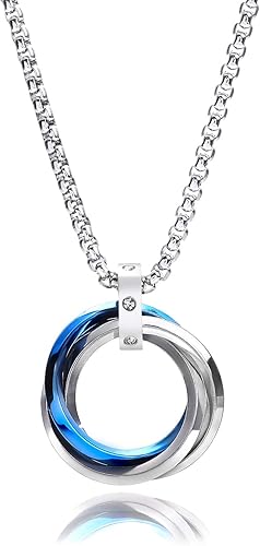 Amazon Tsukiyo ネックレス メンズ アクセサリー チタン ボックスチェーン 三連 リング プレゼント ギフト 贈り物 金属アレルギー対応 ブルー ネックレス 通販