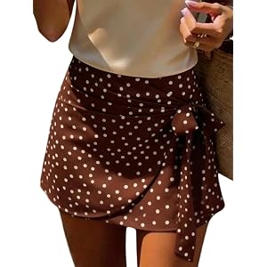 RoseSeek Women's Polka Dots Bowknot Wrap Skirt Tie Side Cute Mini Skirt | High Waisted, Going Out Outfits, Wrap Skirts for Wo
