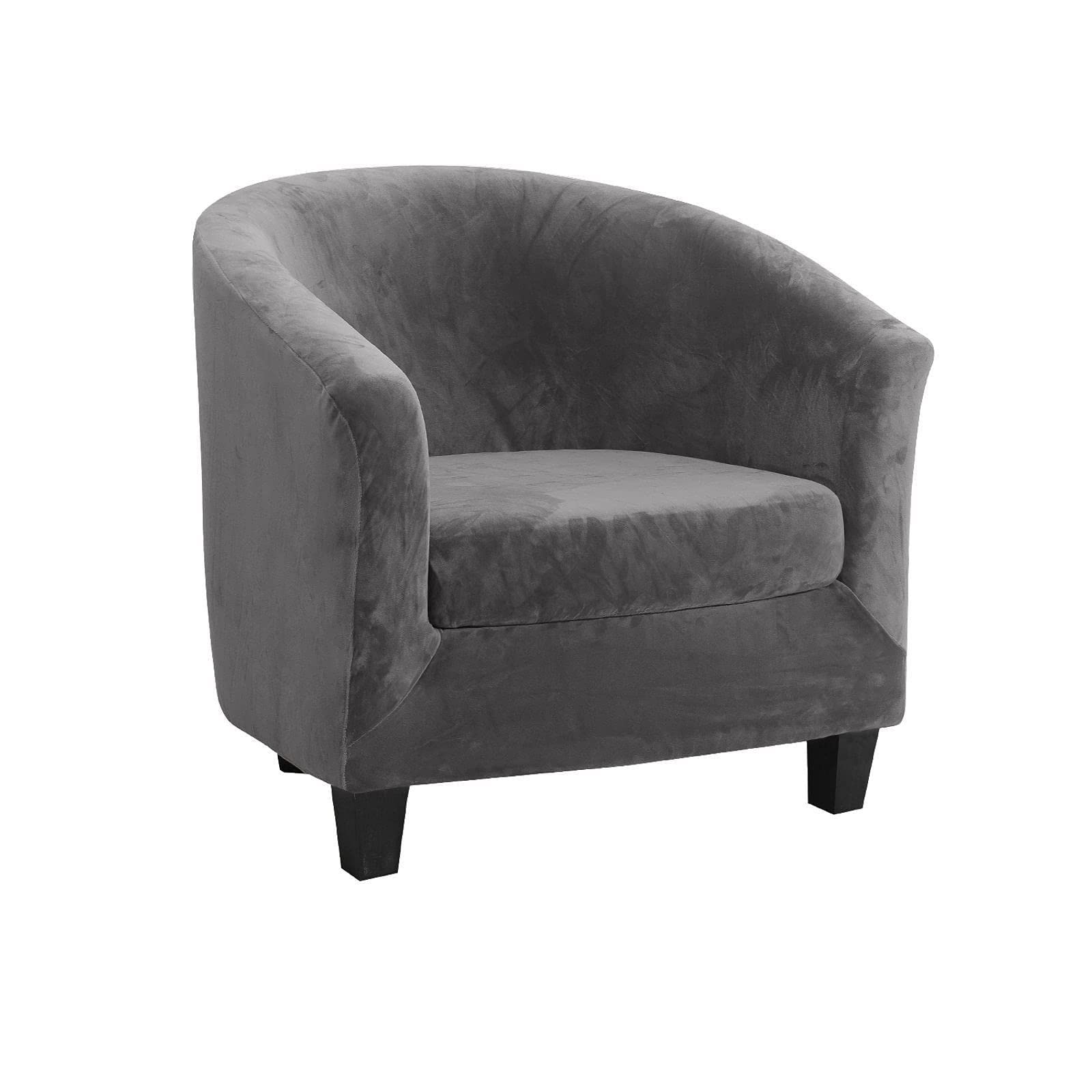 qiden 2-Pieces Tub Chair Cover, High Stretch Velvet Club Chair Slipcovers For Armchairs, Single Seater Sofa With Cushion Cover. Sofa Couch Cover For Living Room Office Reception Christmas-gray