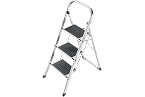 Hailo K60 StandardLine | Aluminum Folding Step | Three Large Steps with Non-Skid mats | Folding Safety Mechanism | Rectangula
