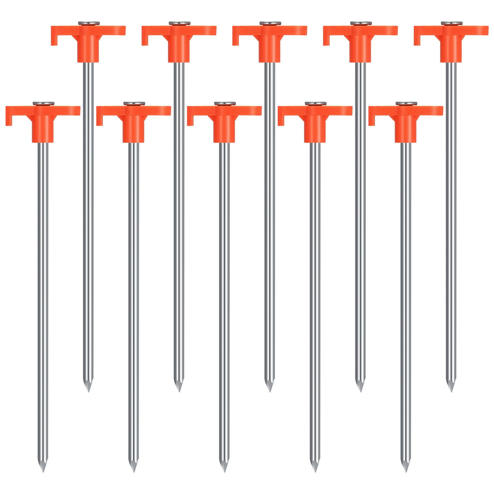 Saerryor 10 Pack Tent Pegs Metal Heavy Duty Camping Pegs - Awning & Rock Peg for Hard Ground, Camping, Tents, Tarpaulin (orange)