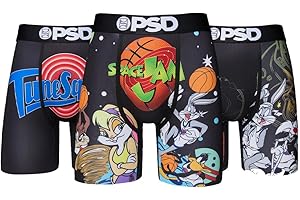 PSD Men's Looney Tunes Print Boxer Briefs - 7 Inch Inseam Breathable, Supportive Men's Underwear with Moisture-Wicking Fabric