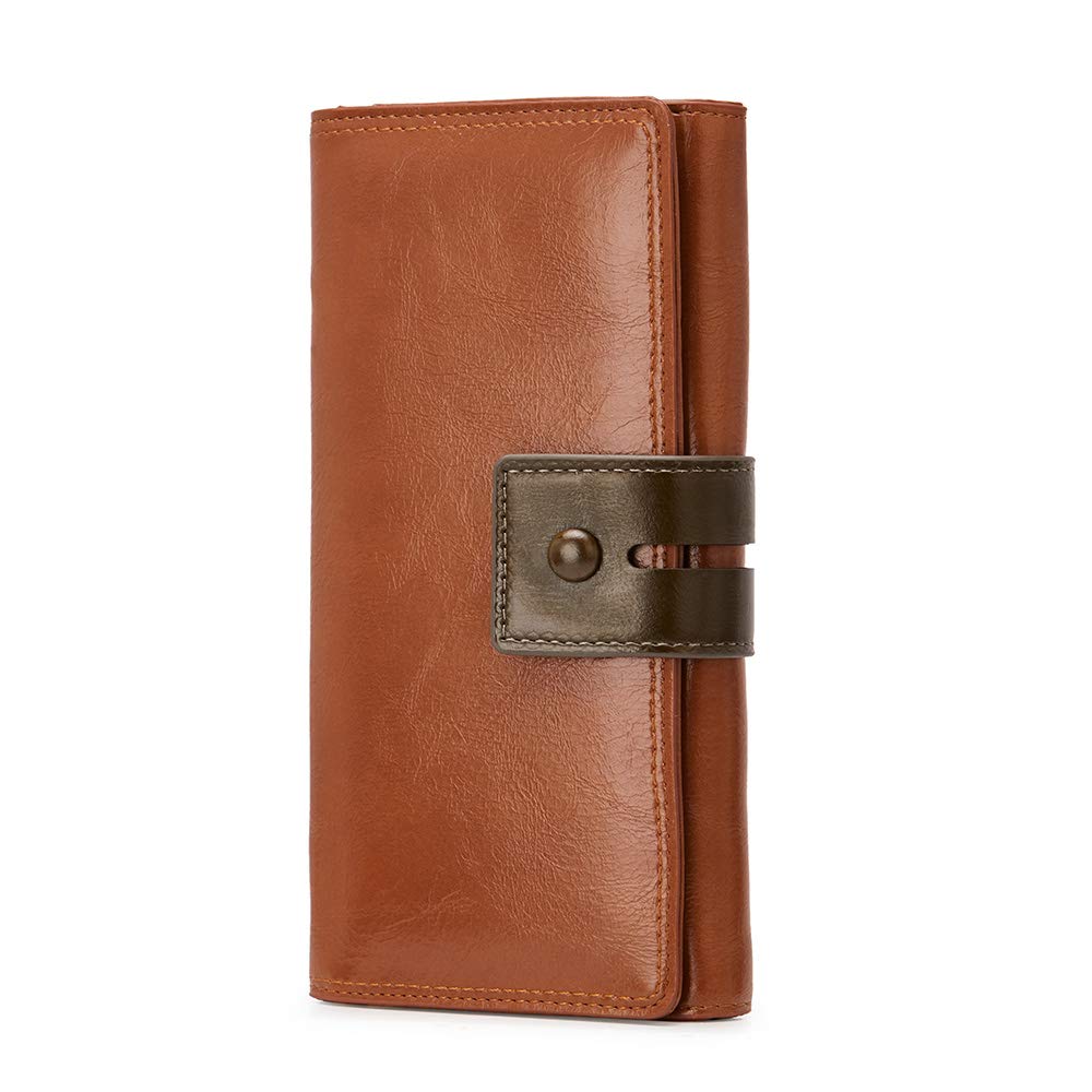 Botimmy Purses for Women RFID Blocking PU Vegan Leather Wallet Credit Card Holder Ladies Bifold Large Capacity Long Purse Brown