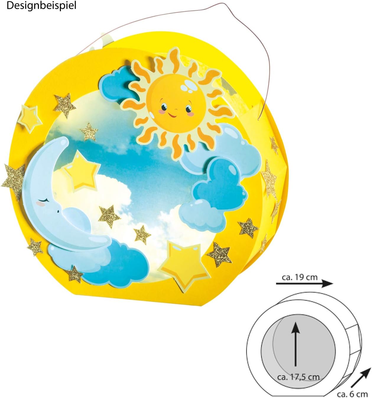 folia 6814/5 Round Lantern Blanks Made of Photo Cardboard Pack of 5 Yellow for Gluing Together Diameter 19 cm Window Cut-Out Approx. 13.5 cm - Image 4