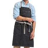 hedley & bennett Essential Apron - Heavy-Duty Denim Kitchen Apron with Pockets & Towel Loop - Professional Chef Workwear for Cooking & Grilling - Oyster Gray