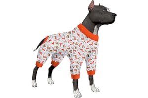 LovinPet Dog Clothes for Large Pitbulls Boys - Large Dog Pajamas,Lightweight Stretchy Fabric,Critters Cream Print Dog Jumpsuit,Uv Protection Shirt,Easy to Wear Adorable Dog Clothes,Dog Jammies,Large