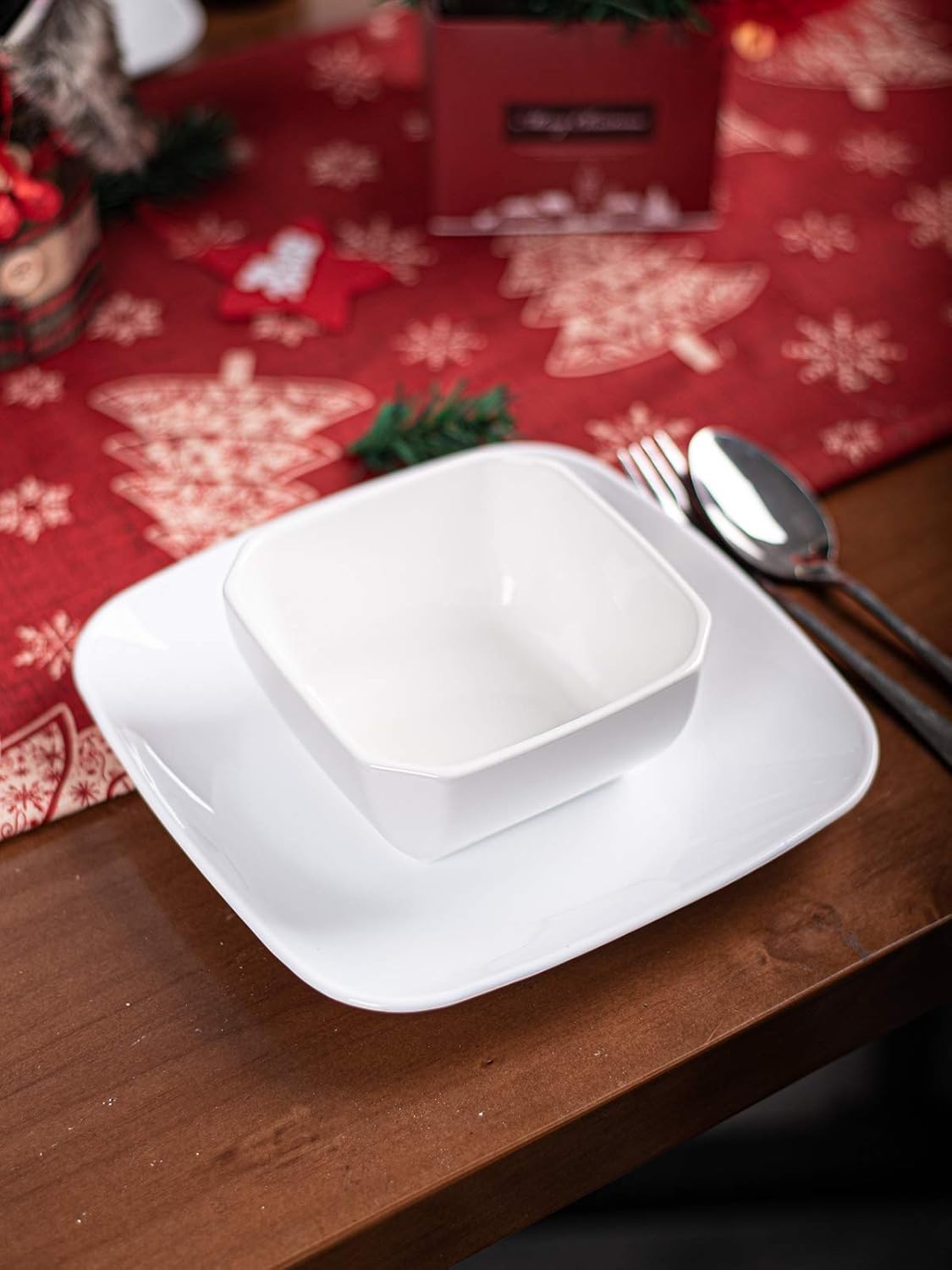 Delling Ultra-Strong 20 Oz Ceramic Soup Bowls - Square Cereal Bowls Set of 6, Snack/Rice Bowls for Soup, Dessert, Rice, White: Kitchen & Dining