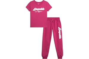 AEROPOSTALE Girls Activewear Set - Short Sleeve Jersey Cotton Shirt & Fleece Jogger Pants - 2 Piece Girls Sweatsuit, 7-16