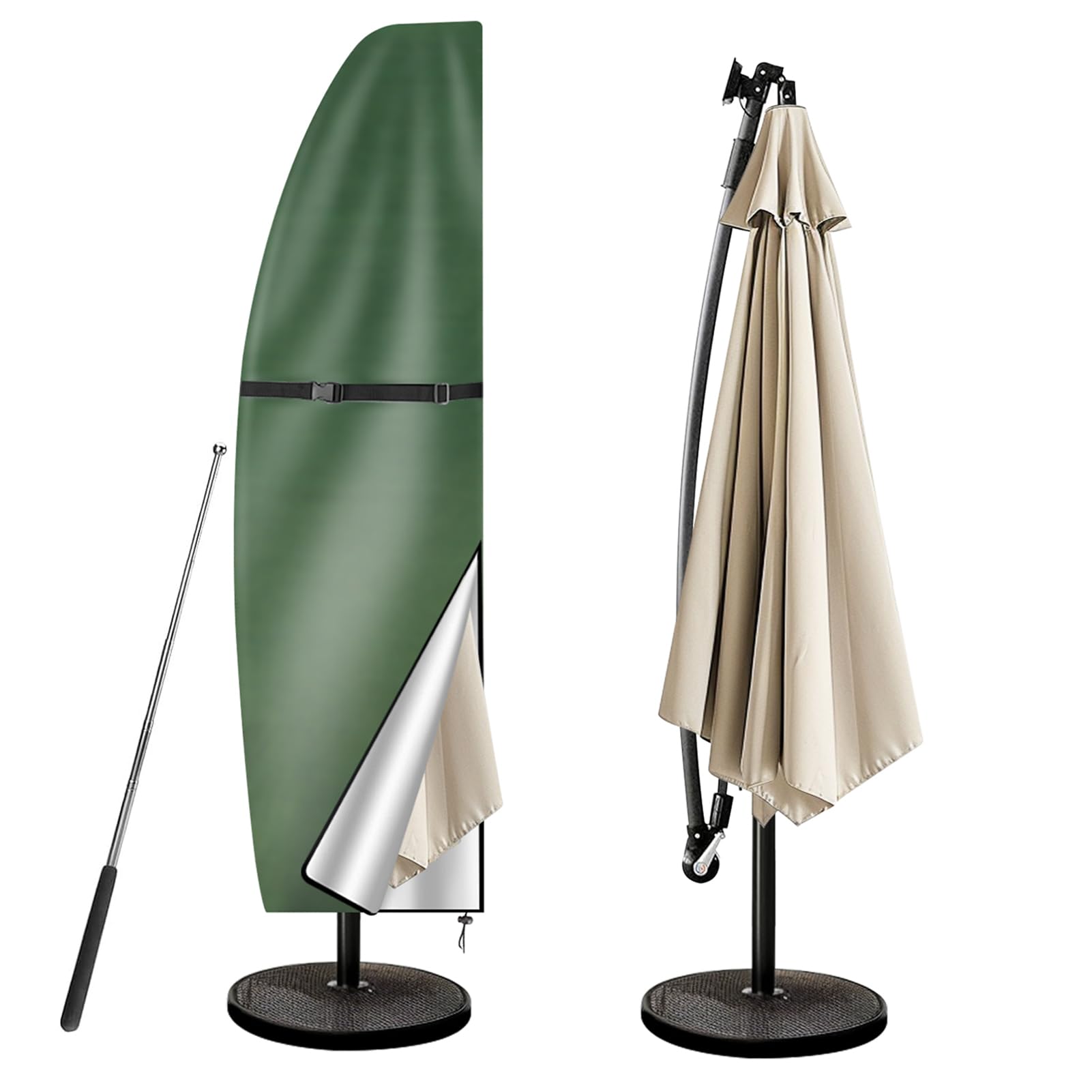 wiipara Parasol Cover with Rod, Parasol Protective Cover fit for Waterproof UV-Block Windproof Large Umbrella Cover with Zip and Storage Bag for Garden Outdoor (Green, 205x25x57/48(bottom) cm)