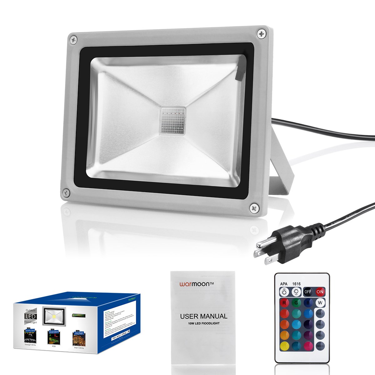 Warmoon LED Flood Light 10W RGBW Outdoor Spotlight IP65 Waterproof