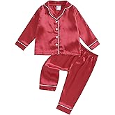 Ayalinggo Toddler Girl Silk Pajamas Baby Lapel Button Down Ruffle Satin Silk Pjs Sleepwear Loungwear Clothes Set