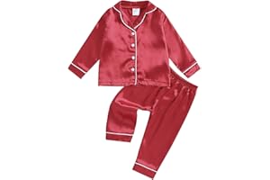 Multitrust Baby Girls Boys Silk Pajamas Set Solid Long Sleeve Button Down Shirts Tops and Pants Infant Satin Pj Lounge Sets