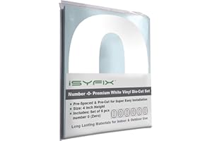 iSYFIX White Vinyl Number 0 (Zero) Stickers - 6 Pack 4 inch Self Adhesive - Premium Decal Die Cut & Pre-Spaced for Mailbox, S