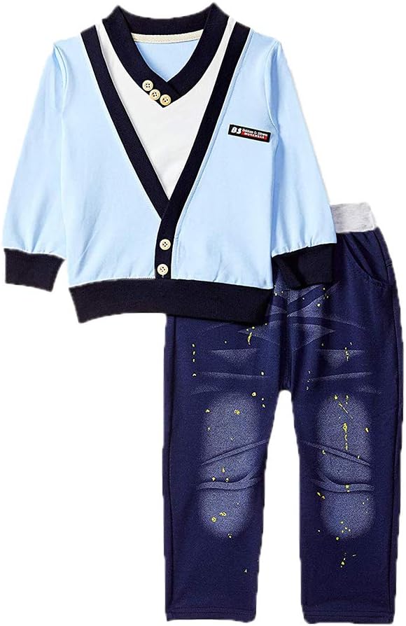 Hopscotch Boys Cotton Onesies with Waistcoat and Pant Set in Blue Colour for Ages 12-18 Months (NYA-1665722)