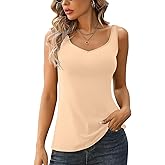V FOR CITY Women Tank Top with Built-in Padded Bra Adjustable Wide Strap V-Neck Camisole Cotton Cami Shirts