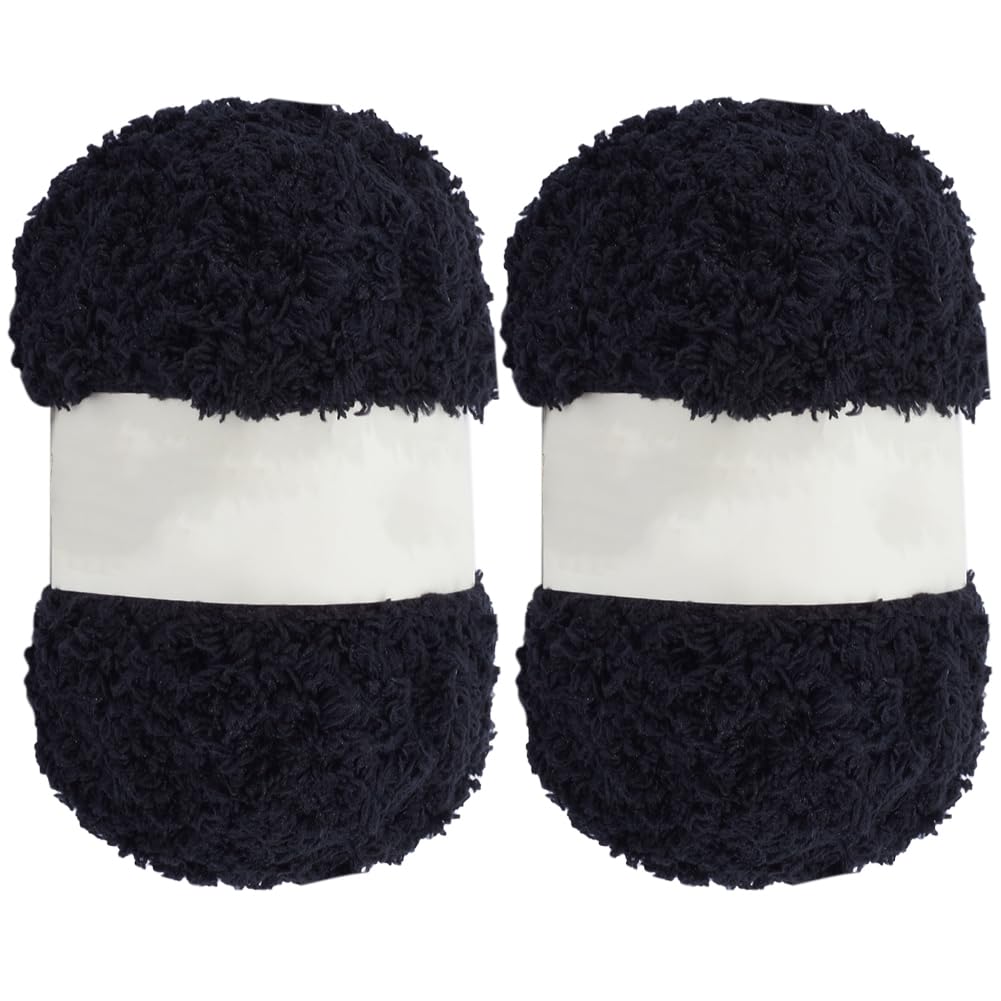 GORGECRAFT 200M 2 Rolls Soft Coral Velvet Yarn Chenille Fluffy Sheepy Sherpa Fleece Crocheting Sewing Amigurumi Jumbo Knit Yarn for Bag Hat Scarves Clothes Gloves Carpet Doll DIY Crafts Black