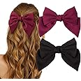 ATODEN Satin Bowknot Hair Accessories - Silky Red and Black Large Barrettes, Metal Vintage Clips for Women and Girls