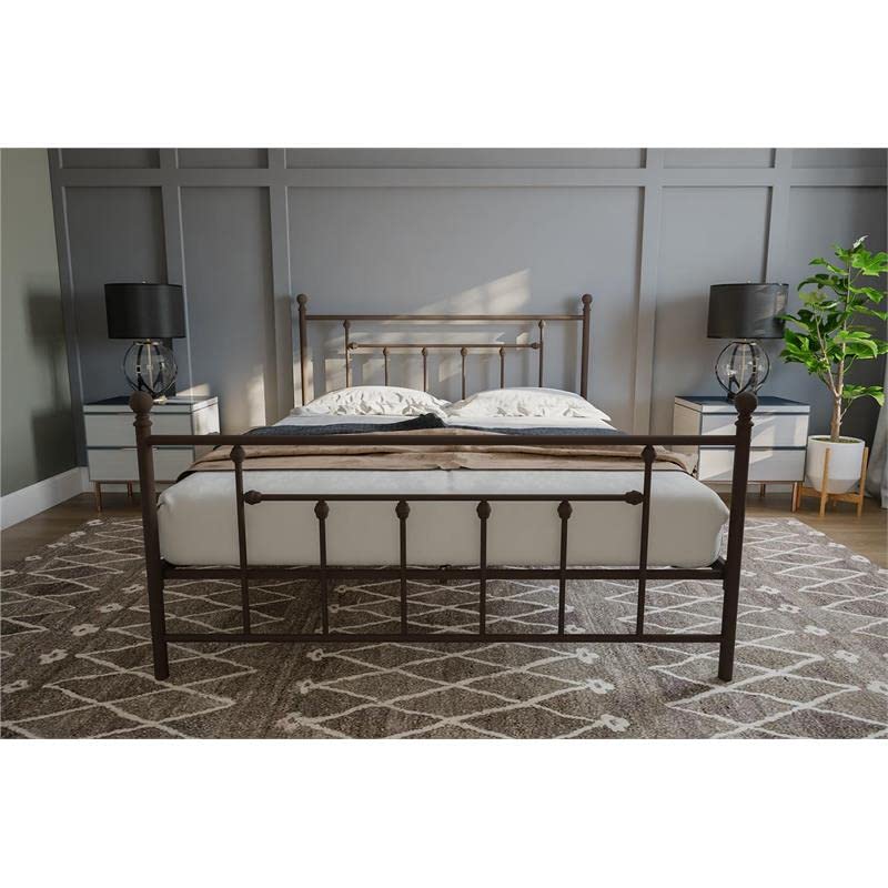 DHP Manila Metal Bed with Round Finial Post Headboard and Footboard