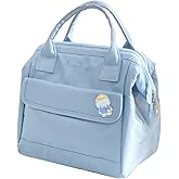 Kawaii Lunch Bag with Kawaii Pins Cute Aesthetic Lunch Box for Women Reusable Large Insulted Reusable Lunch Tote Bag (Blue,Large)