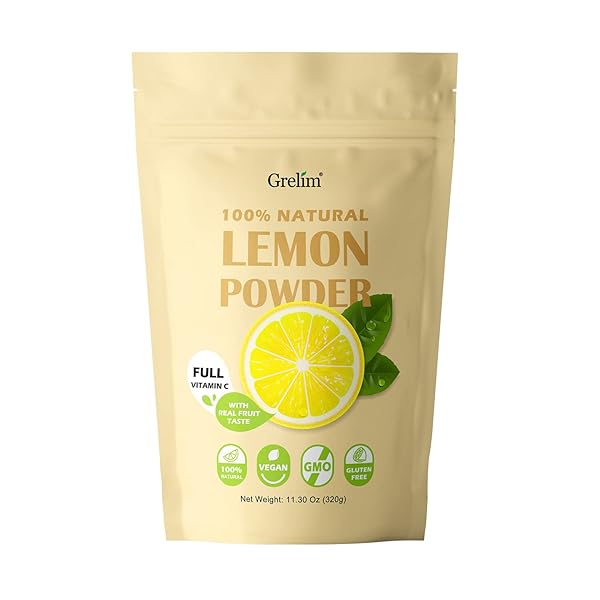 GRELIM LEMON POWDER 11.30 OZ, 100% FREEZE DRIED POWDER, FILLER FREE, GLUTEN-FREE, RICH IN NATURAL VITAMIN C FRESH SQUEEZED LEMON FLAVOR GREAT FOR BEVERAGES, SMOOTHIES 320G