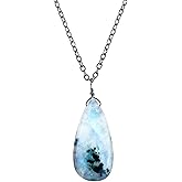 NJCRAFT Pear Natural Cabochon Necklace for Women | Handmade Gemstone Pendant | Wire Wrapped Love Crystal Jewelry | 8–14 mm Stone | Chain 16+2 Inch Adjustable