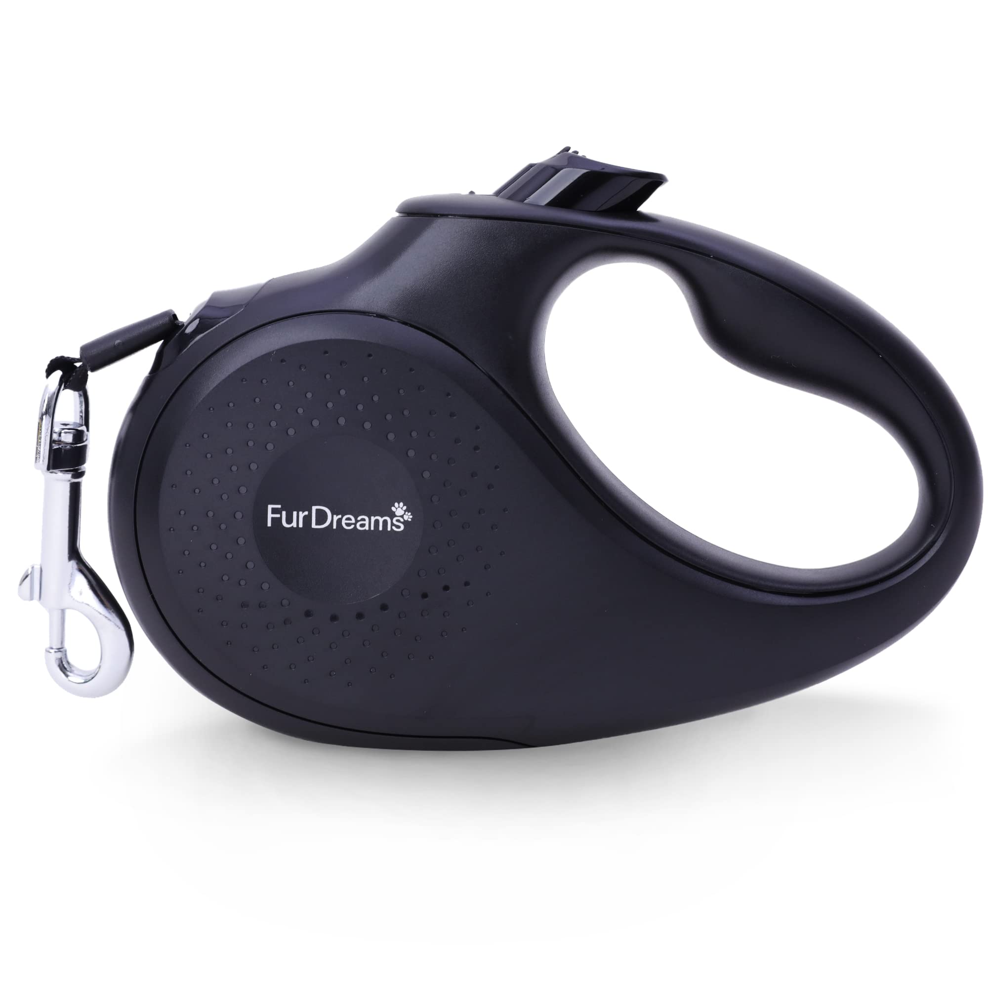 FurDreams Nylon Dog Lead - 5m (15kg/33lbs), Retractable Dog with Lock Button, Heavy Duty Extendable Lead, Anti-Tangle Leash with Comfortable Handle (Black, Small)