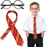 Aomig Red Wizard Striped Tie Glasses Set World Book Day Cosplay Tie view 2