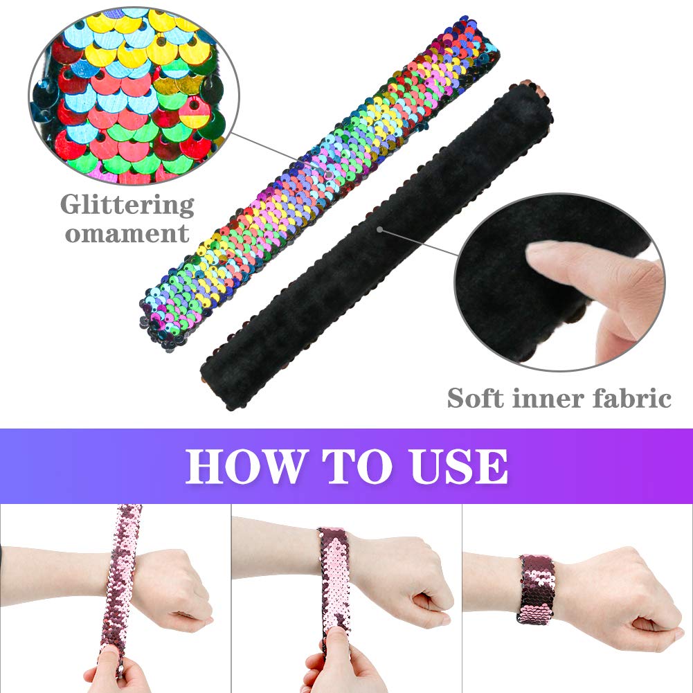 VGOODALL VGOODALL 24pcs Slap Bracelet,Kids Squin Bracelet Mermaid Bracelet Flip Wristband Bracelet Kids Birthday Party Favors Supplies
