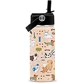 Dog Lovers Gifts, 16 oz Water Bottle with Straw Lid, Stainless Steel Insulated Tumbler, Cute Puppy Water Bottles, Dogs Cup Gifts