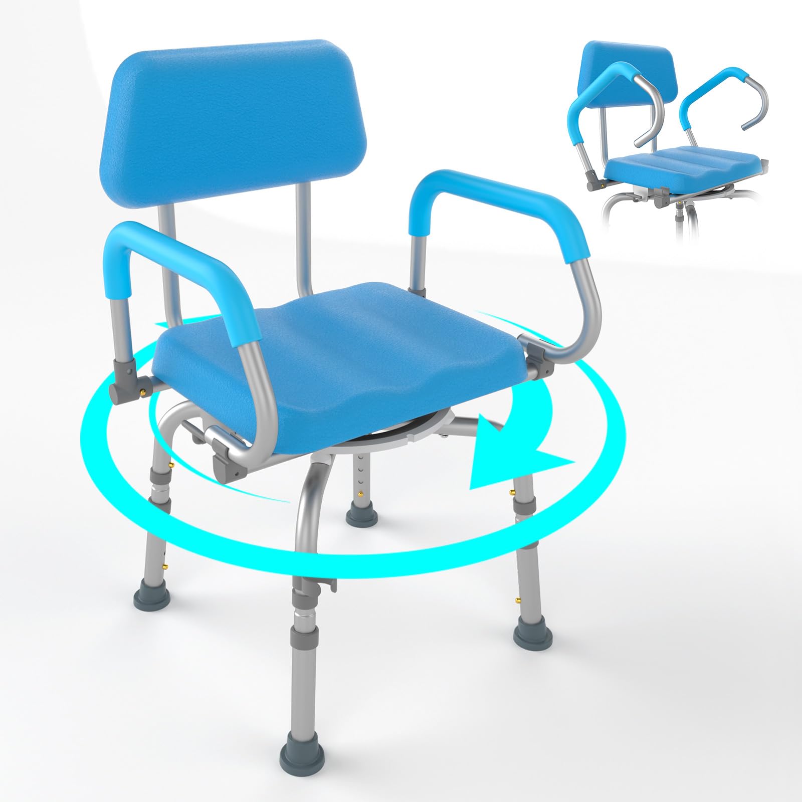 Photo 1 of 360° Swivel Shower Chair for Inside Shower, Adjustable Shower Seat with Pivoting Arms & Padded Bath Seat for Bathtub, Handicap Bathtub Chair for Senior Elderly Disabled, 4-Level Height, 330 LBS Load