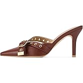 Dsevht Black Kitten Heels for Women Pointed Closed Toe Dressy Bow Heel Vintage Heeled Mules Sexy Pointy Studded Slip on Stiletto Pump Shoes