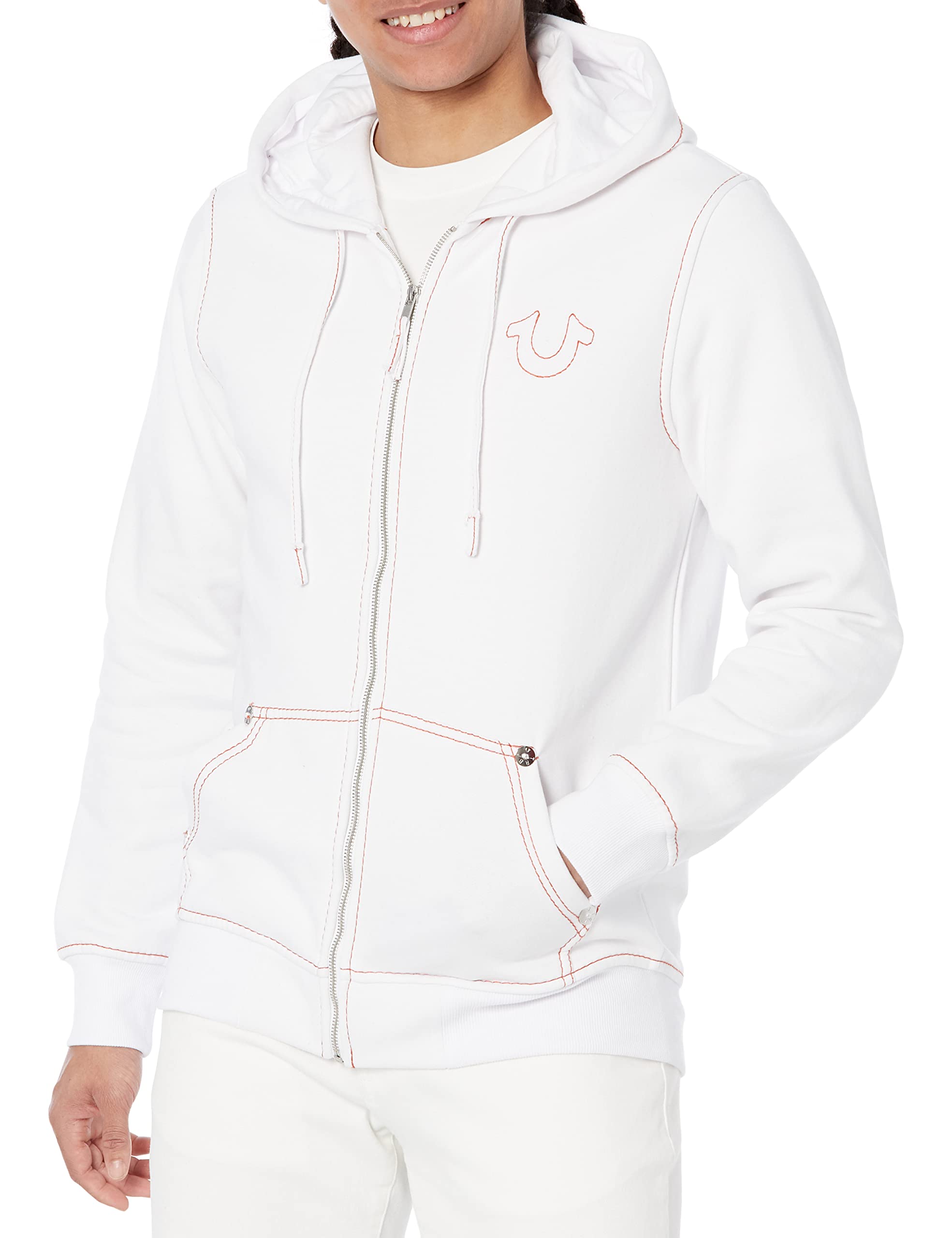 True Religion Men’s Big T Zip Up Hoodie, Optic White/Koi, 3X-Large
