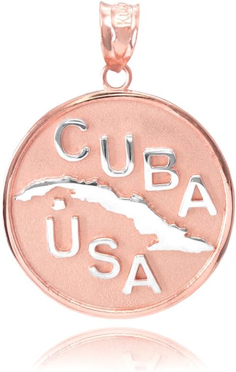 14k Two-Tone Rose Gold Cuba-USA Medallion Charm Pendant