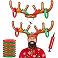 LANSKYWARE 2 Pack Inflatable Reindeer Antler Ring Toss Game (2 Antlers 8 Rings) - PVC Material, Red and White - Christmas Par