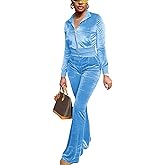 FIVCAT Women Velour Sweat Suits 2 Piece Outfits Tracksuits Long Sleeve Zip Up Jacket Flare Pants Cute Casual Matching Suit