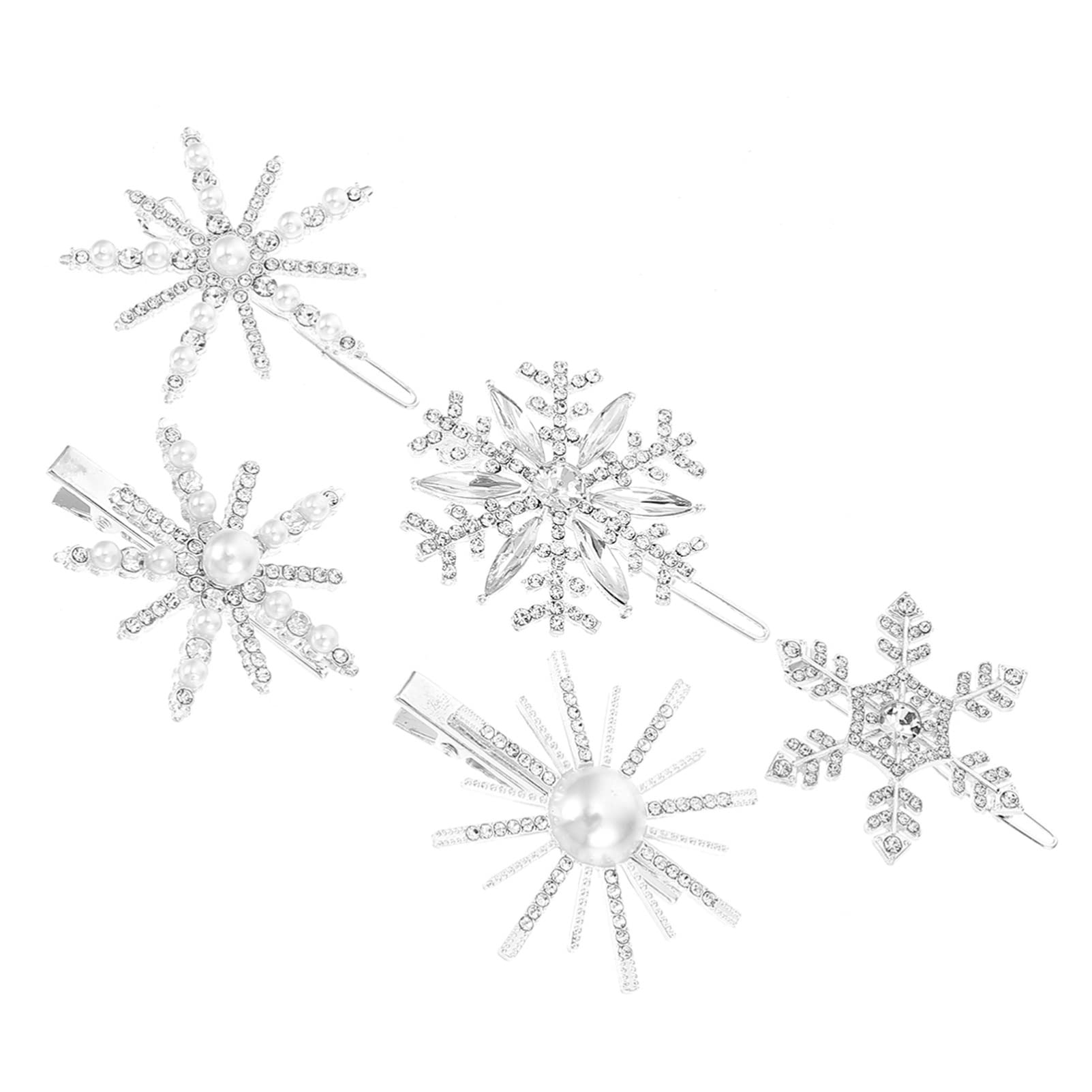 FRCOLOR 5pcs Hair Clips Christmas Snowflake Hair Pins Barrettes Pearl Bobby Pins Sparkling Rhinestone Bridal Clips Accessories