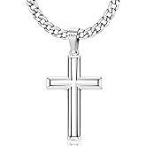 MILACOLATO 925 Sterling Silver Cross Necklace for Men Women - 5mm Durable 316L Stainless Steel Cuban Link Curb Chain with Beveled Edge Cross Pendant, Silver Crucifix Necklaces Jewelry, 18-30'' Christian Baptism Gift
