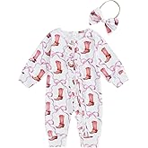 Gaono Western Baby Girl Clothes Newborn Cowgirl Jumpsuit Boots Print Long Sleeve Ruffle Romper With Headband Fall Clothes