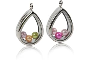 Africanbeads 2PCS 30MM Floating Charm Locket Necklace with 6 Freshwater Pearls,316L Stainless Steel Clear Glass Locket,Small Waterproof Living Memory Pendant for Women(Without Chain)