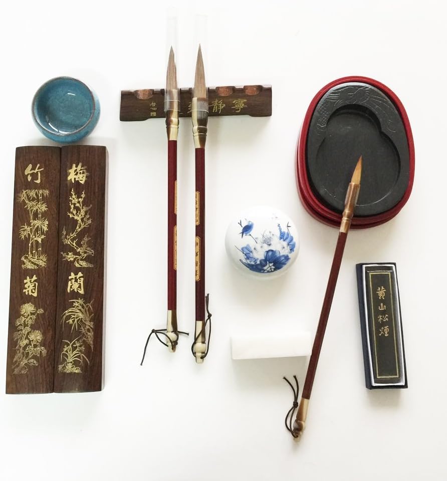 Amazon Com T Tocas Traditional Chinese Calligraphy Kanji Japanese Sumi Drawing Brushes With Ink Slab Wooden Stamp Ink Stone Ink Stick Brush Rest Holder Water Well Little Spoon Seal Wooden Box sumi drawing brushes with ink slab
