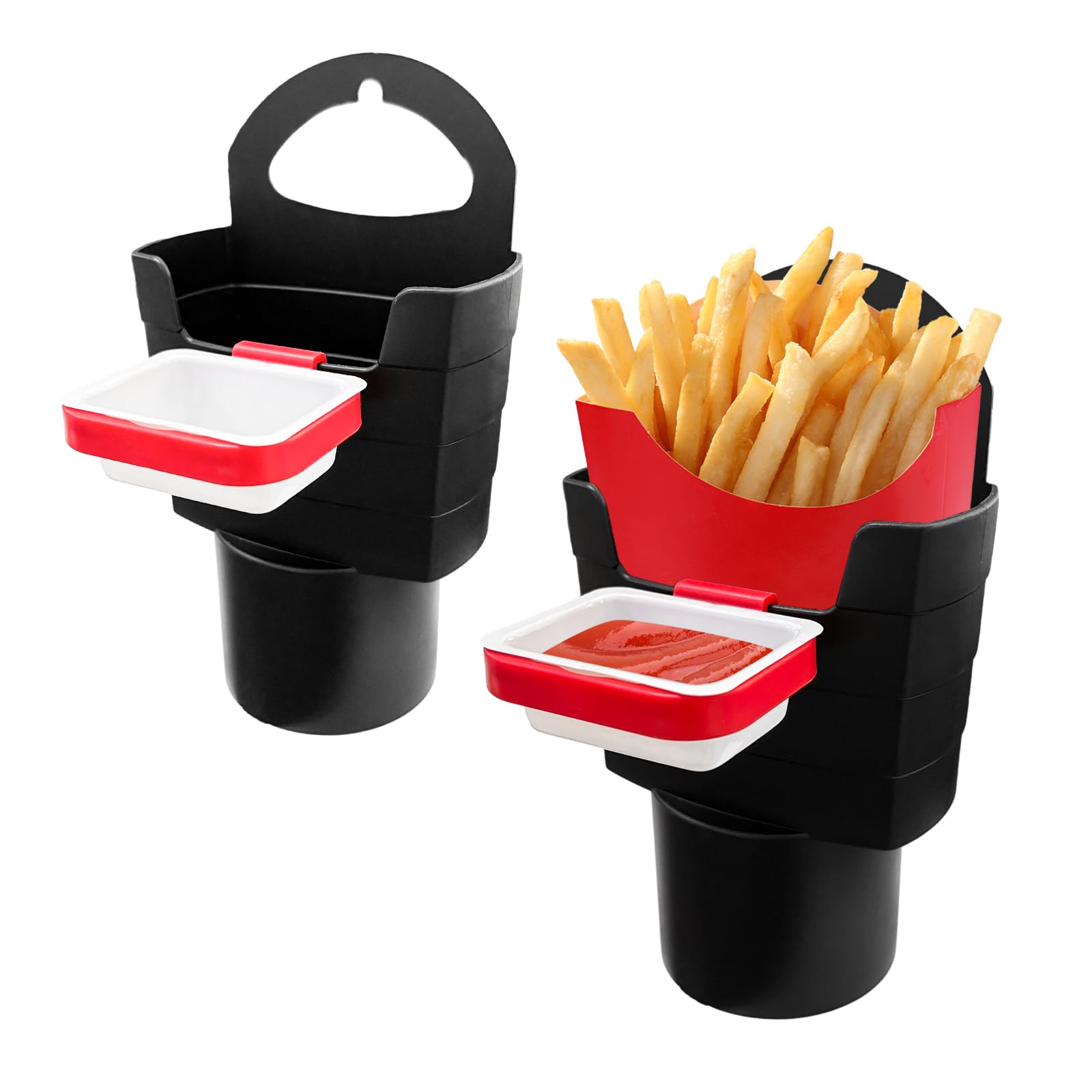 Photo 1 of Suvnie 2 PCS Car Vent Sauce Holder, Auto Vent Dipping Sauce Holder with Jam Box Replacement, Air Vent Mini Dipping Holder for Ketchup and Sauce, Car Accessories for Eating (Red-Black Fry Holder)