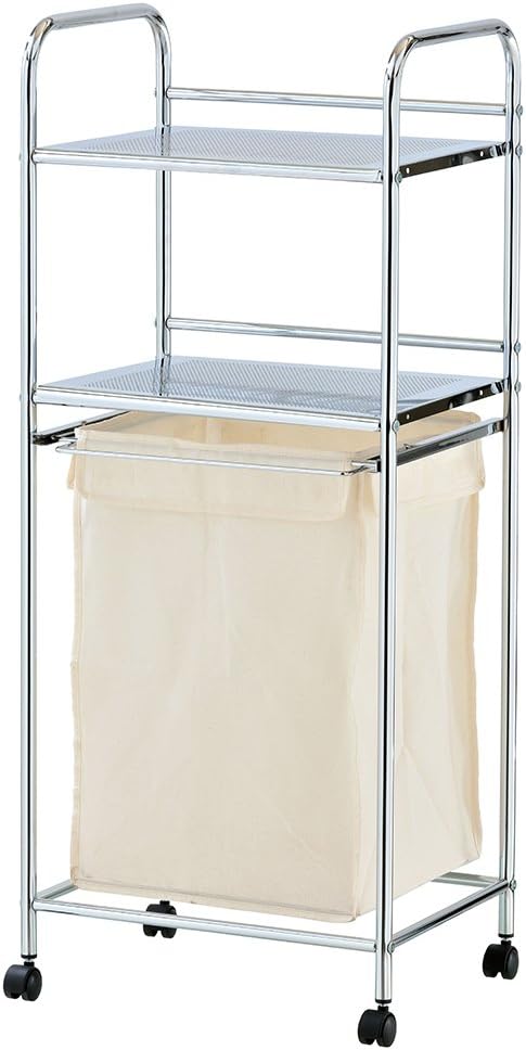 KNIGHT Laundry Basket on Wheels with 2 Tier Chrome Plated Metal Storage Shelves
