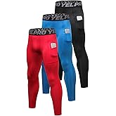 LEICHR 1/3 Pack Mens Compression Pants Running Tights Athletic Sports Baselayer Pockets Basketball Active Tights