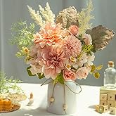 JARELING Fake Flowers with Vase Silk Dahlia Artificial Flowers in Vase Faux Hydrangea Flowers Arrangements with Vase for Home Office Decoration Dining Table Centerpiece (Pink)