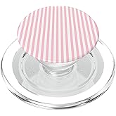 White and Pink Stripes Geometric Vertical Lines Pattern PopSockets PopGrip for MagSafe